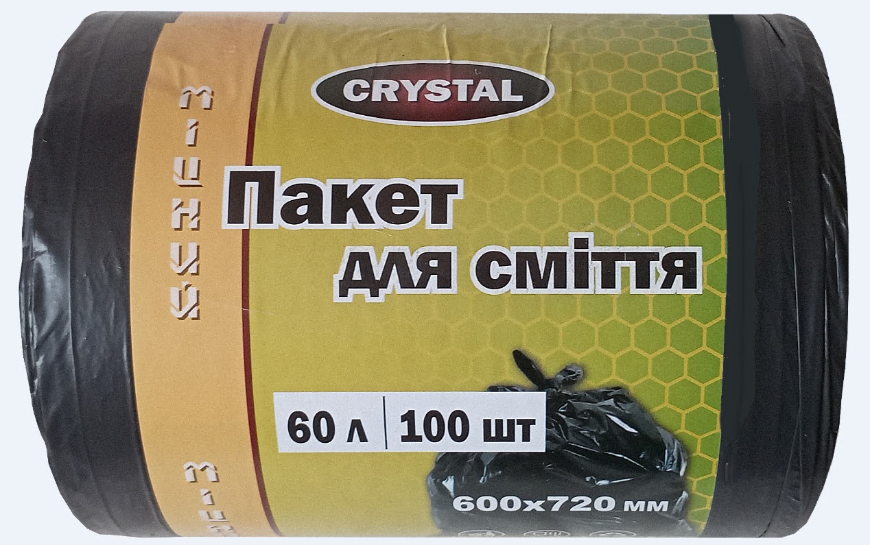 Пакети для сміття 60л 100шт 12 мкм TM "CRYSTAL"